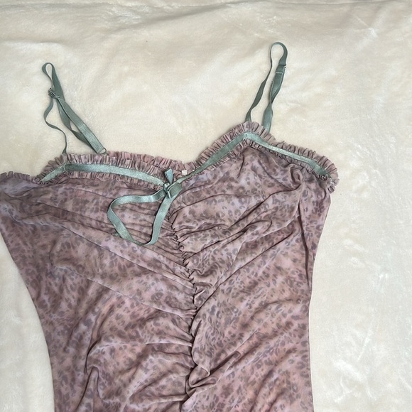 Anthropologie Sheer Mesh Midi Dress Size Large | Bodycon Ruched - Picture 11 of 16